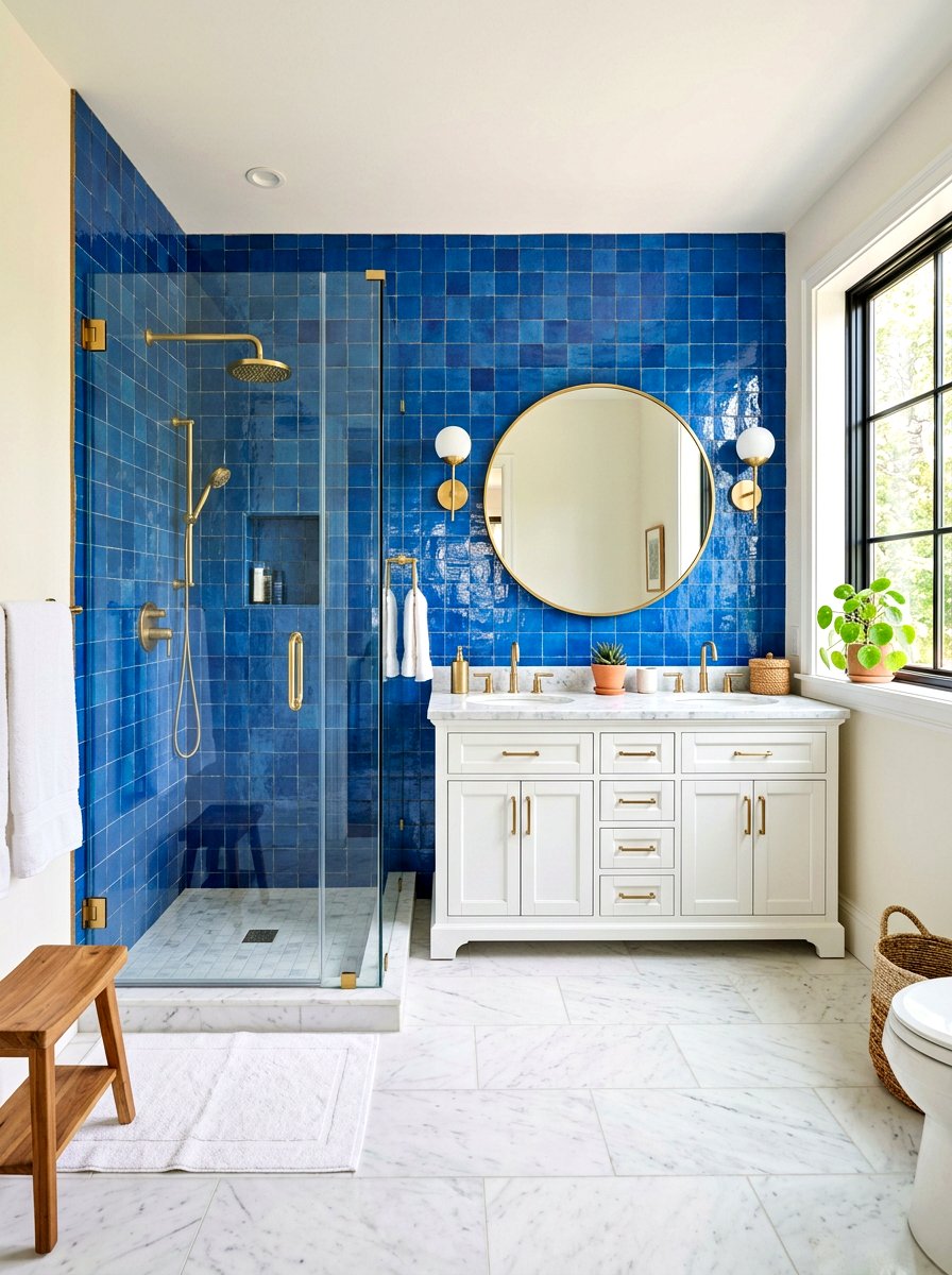 Blue Zellige Tile Bathroom - 30 Moroccan bathroom ideas