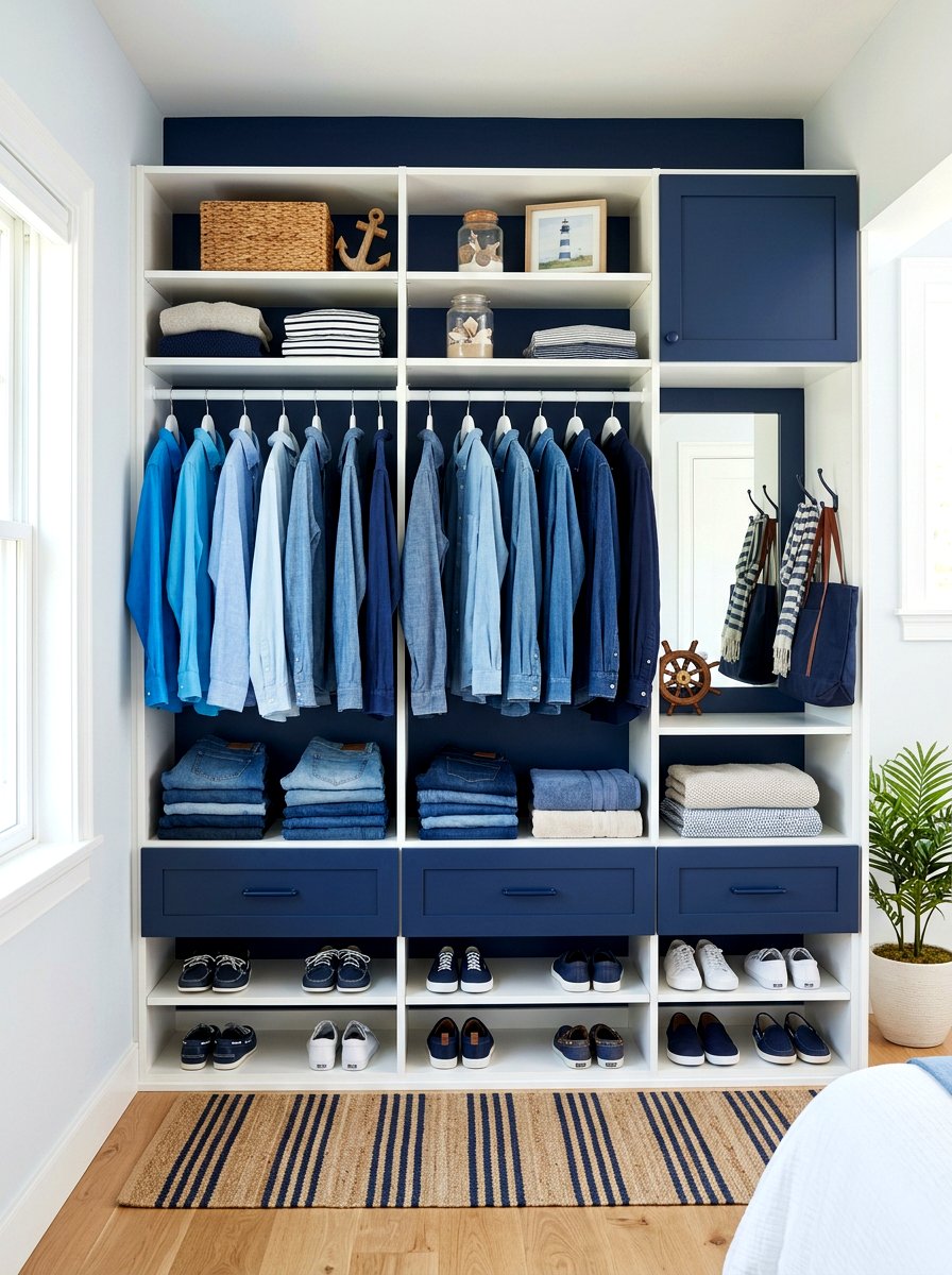 Blue and Navy Closet - 30 color coordinated closet ideas