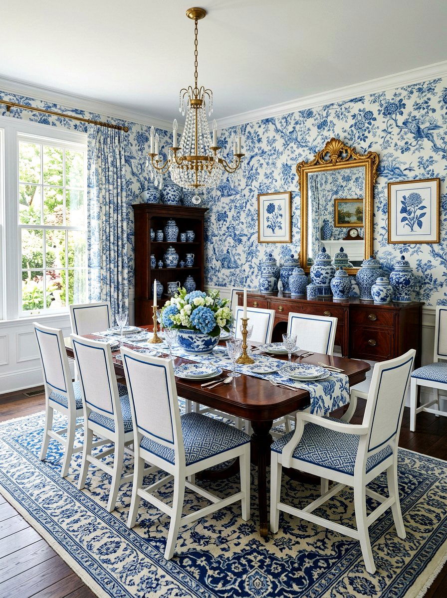 Blue and White Dining Room - 30 old money dining room decor ideas
