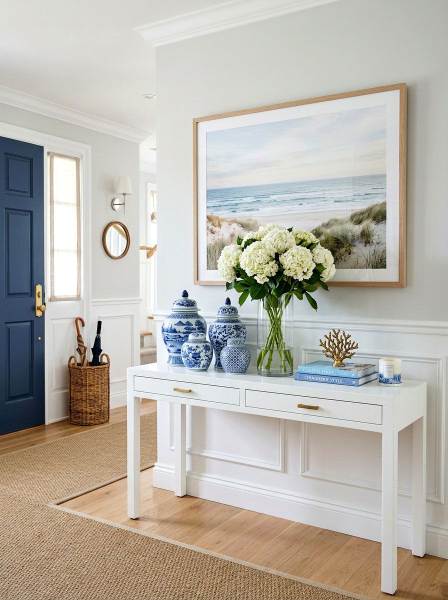 Blue and White Ginger Jar - 30 Hamptons entryway ideas