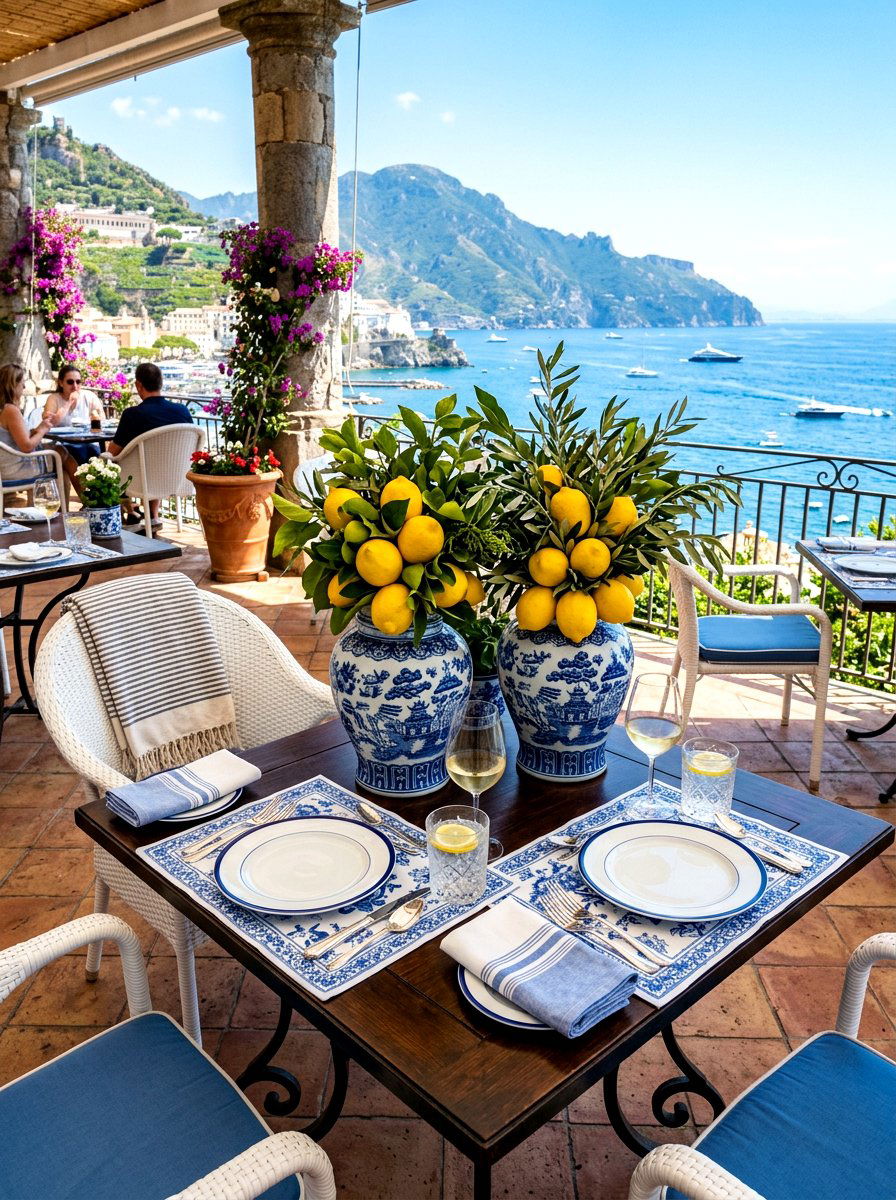 Blue and White Lemon Table - 30 fruit market tablescape ideas