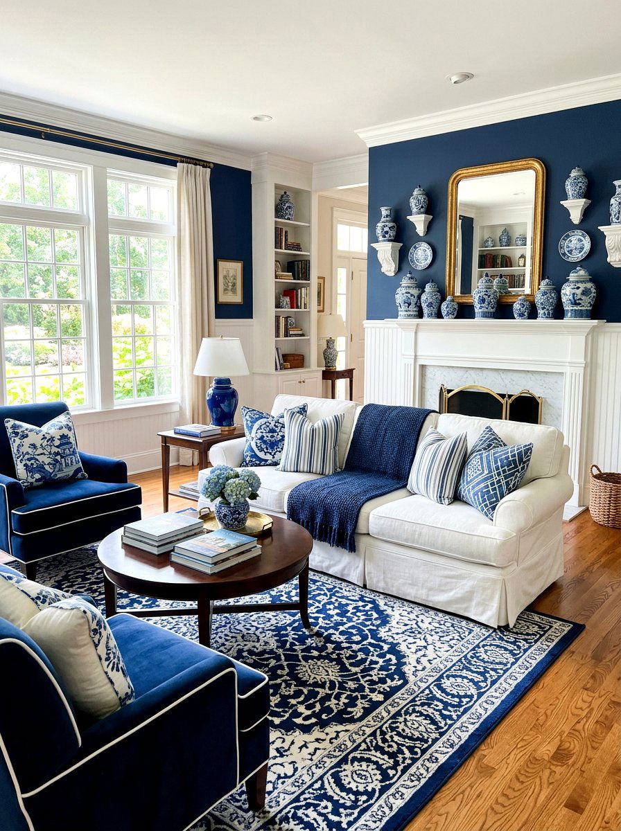 Blue and White Living Room - 30 updated traditional living room ideas