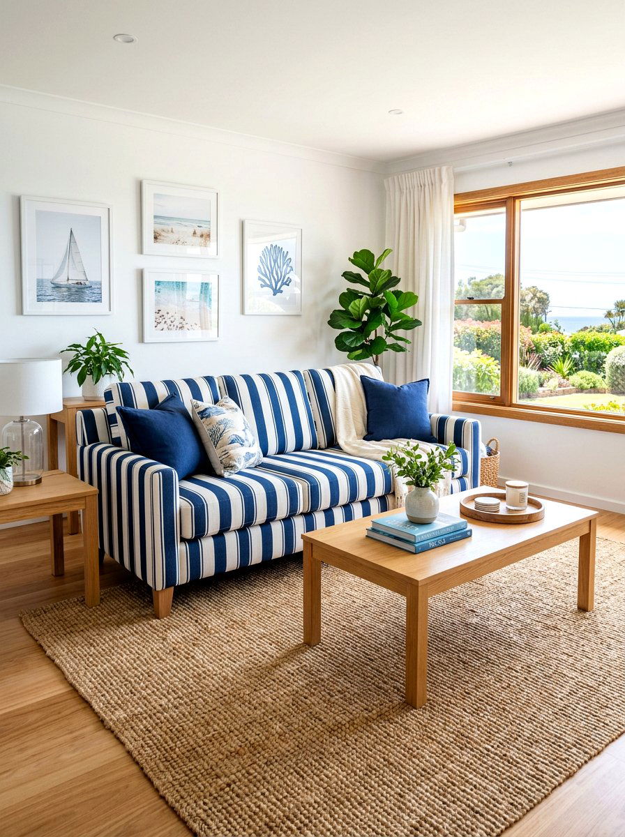Blue and White Striped Sofa - 30 striped sofa ideas
