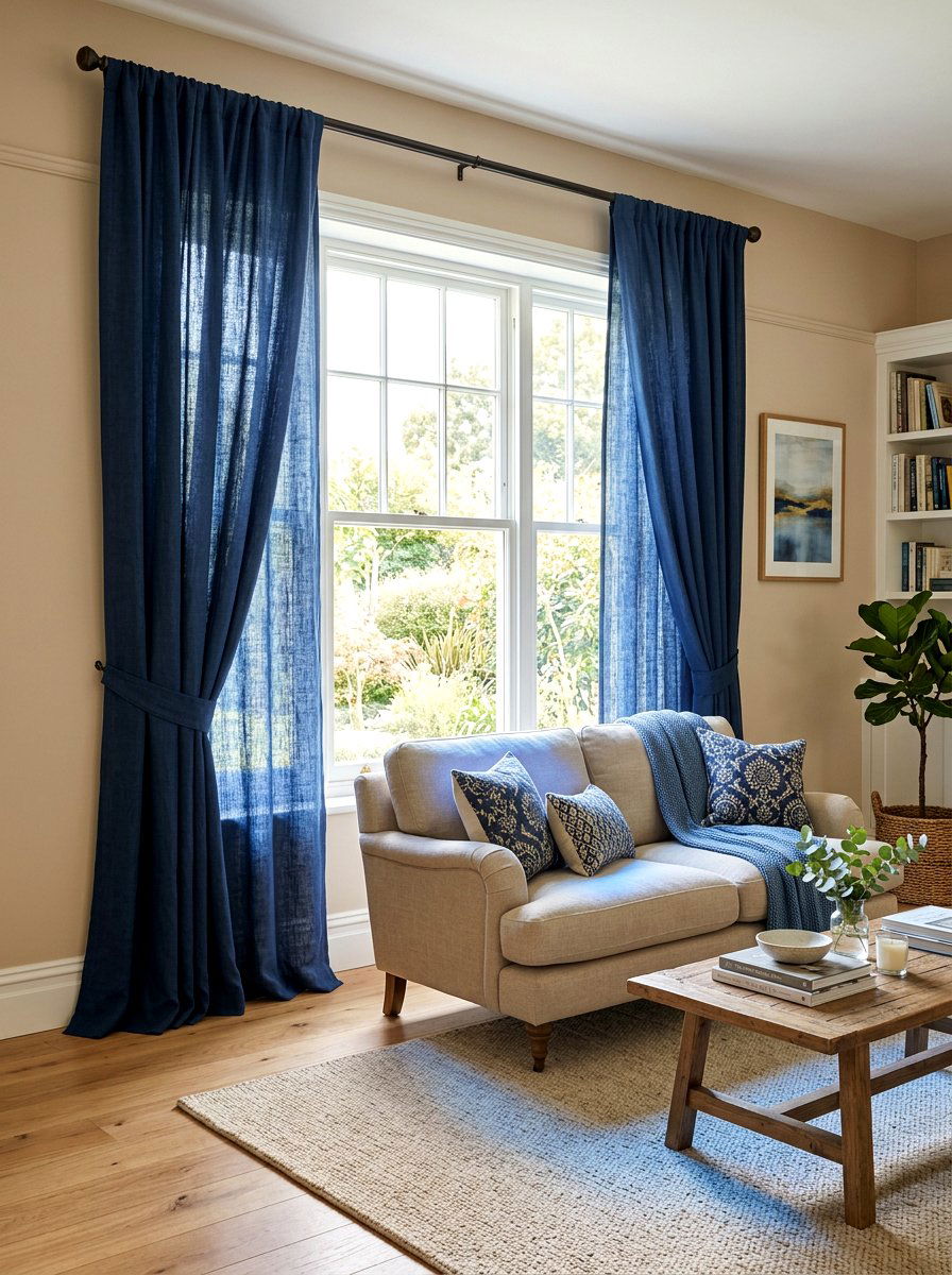 Blue and beige living room curtains - 30 blue and beige living room ideas