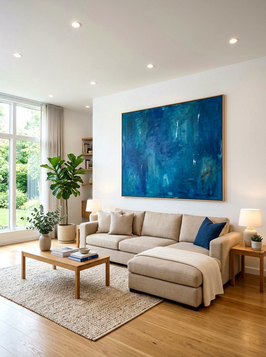 Blue and beige minimalist living room - 30 blue and beige living room ideas