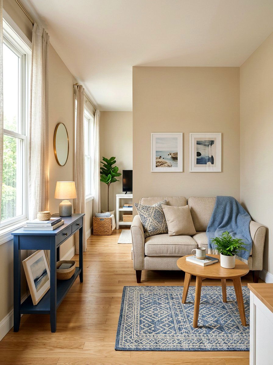Blue and beige small living room - 30 blue and beige living room ideas