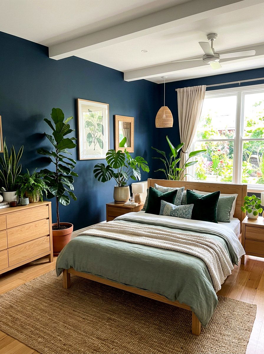 Blue and green bedroom - 30 inky blue bedroom decor ideas