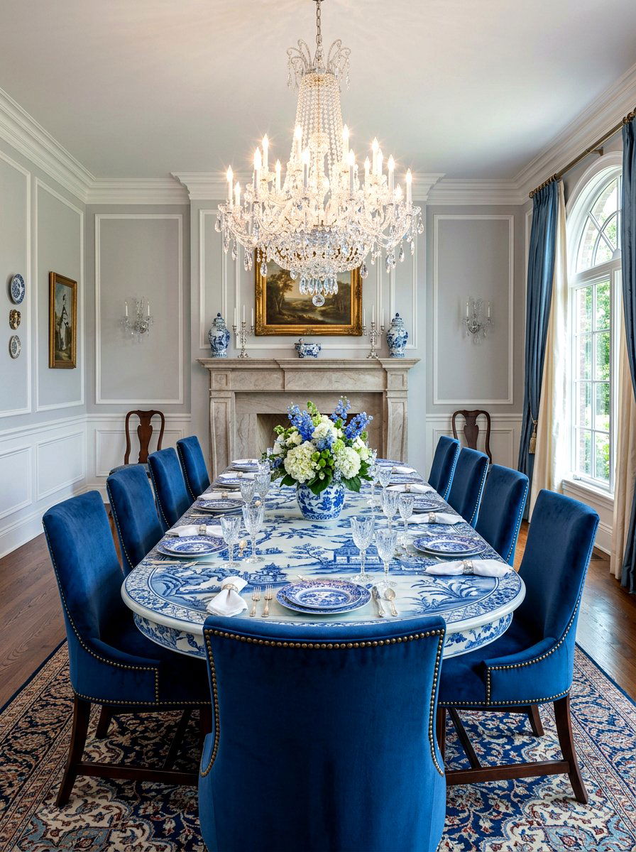Blue and white chinoiserie dining table - 30 chinoiserie table ideas