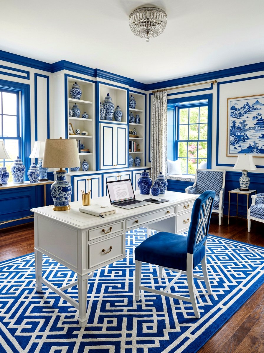 Blue and white chinoiserie office - 30 chinoiserie office ideas
