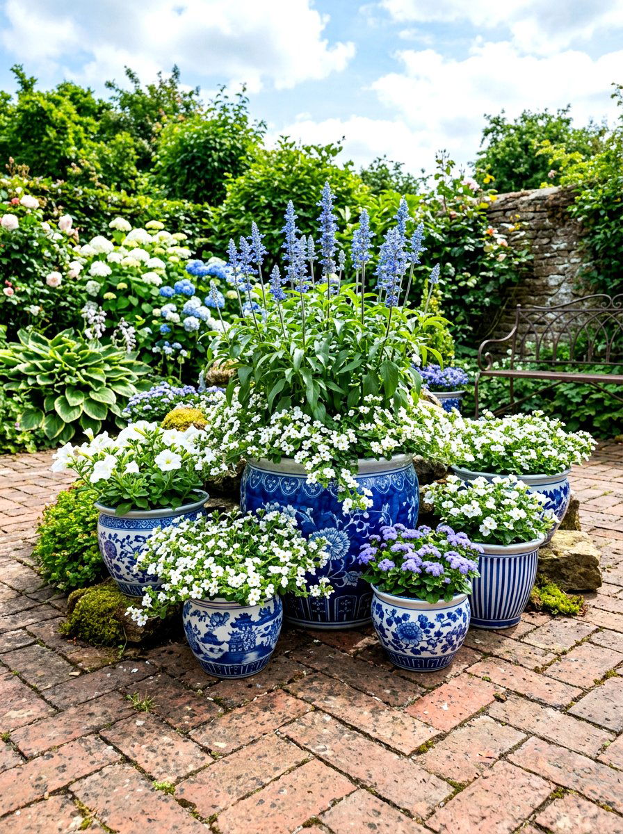 Blue and white container garden - 30 container garden color ideas