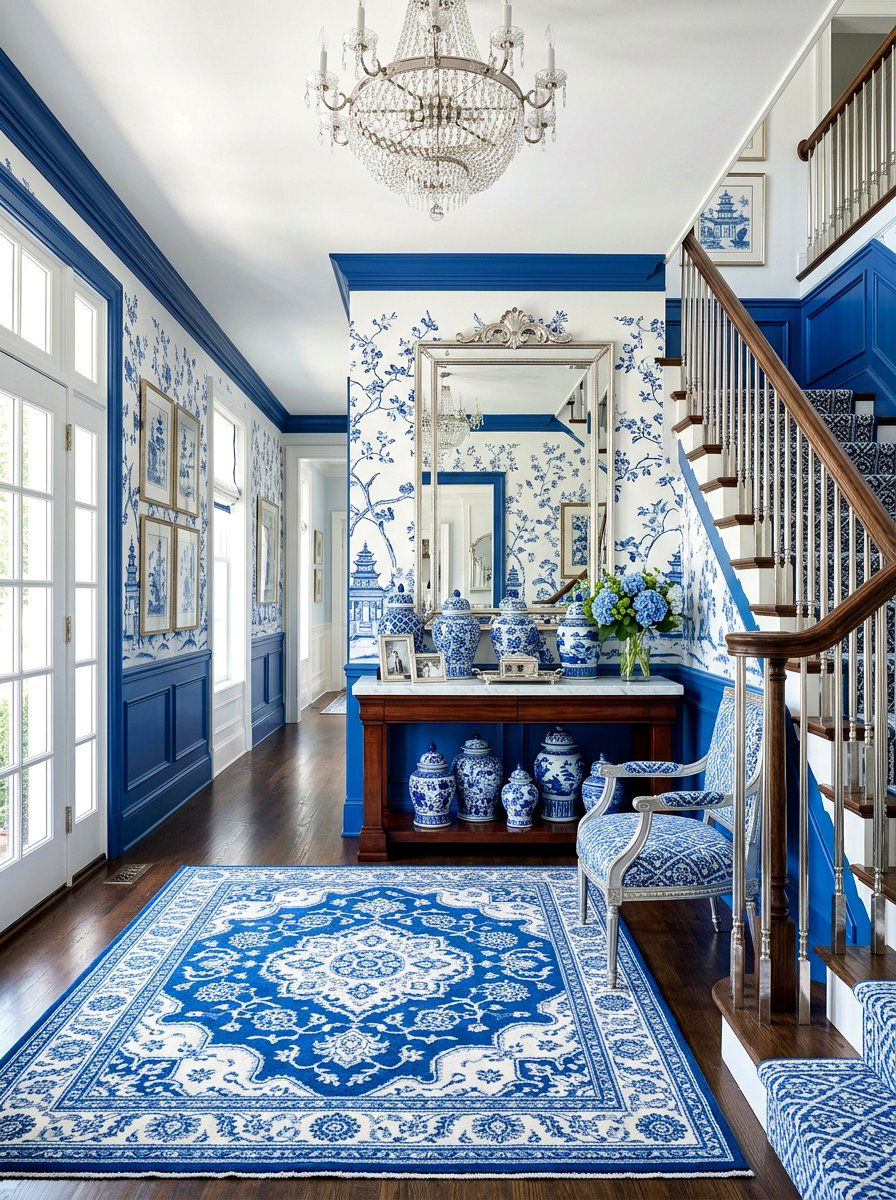 Blue and white foyer - 30 summer foyer decor ideas