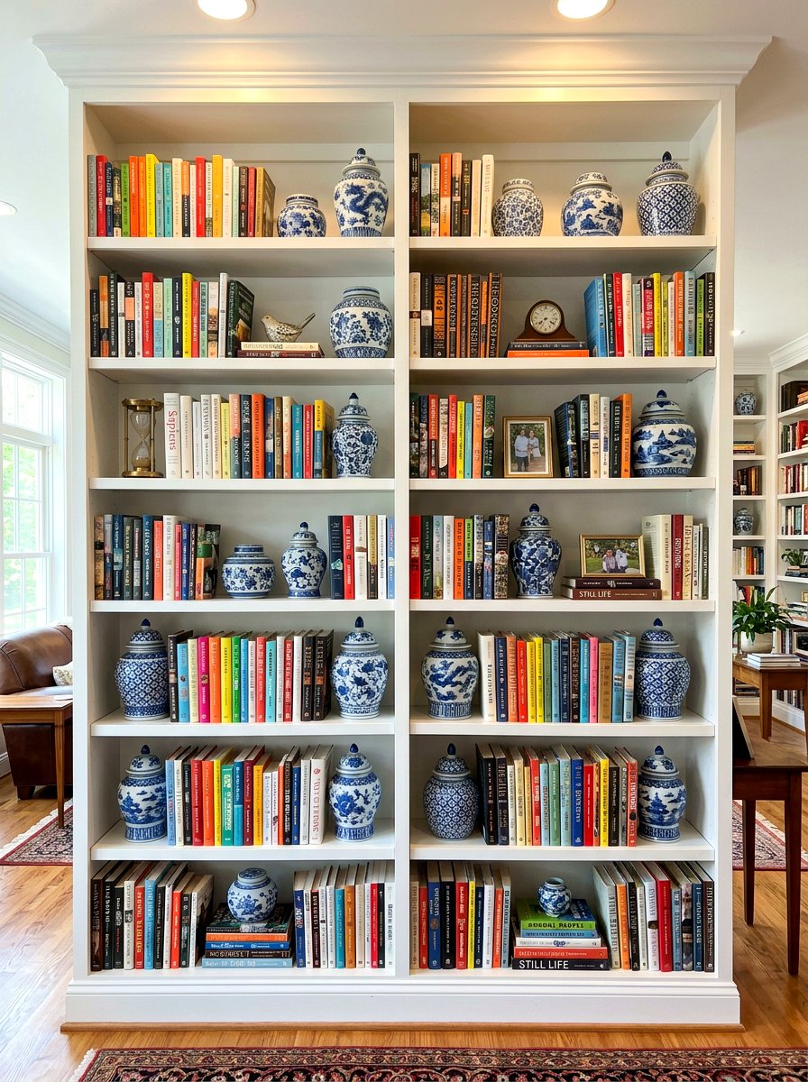 Blue and white ginger jar bookshelf - 30 blue and white ginger jar decor ideas