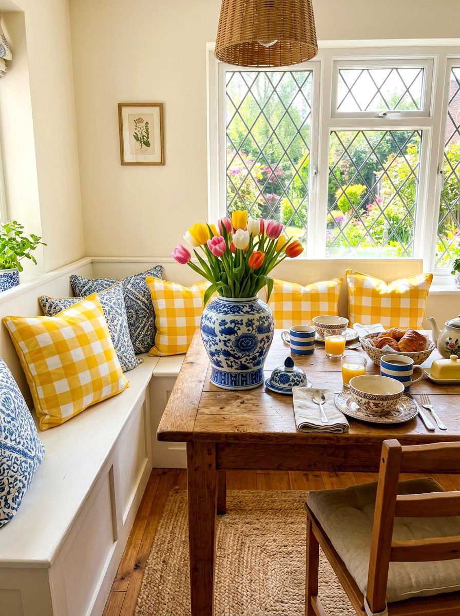 Blue and white ginger jar breakfast nook - 30 blue and white ginger jar decor ideas