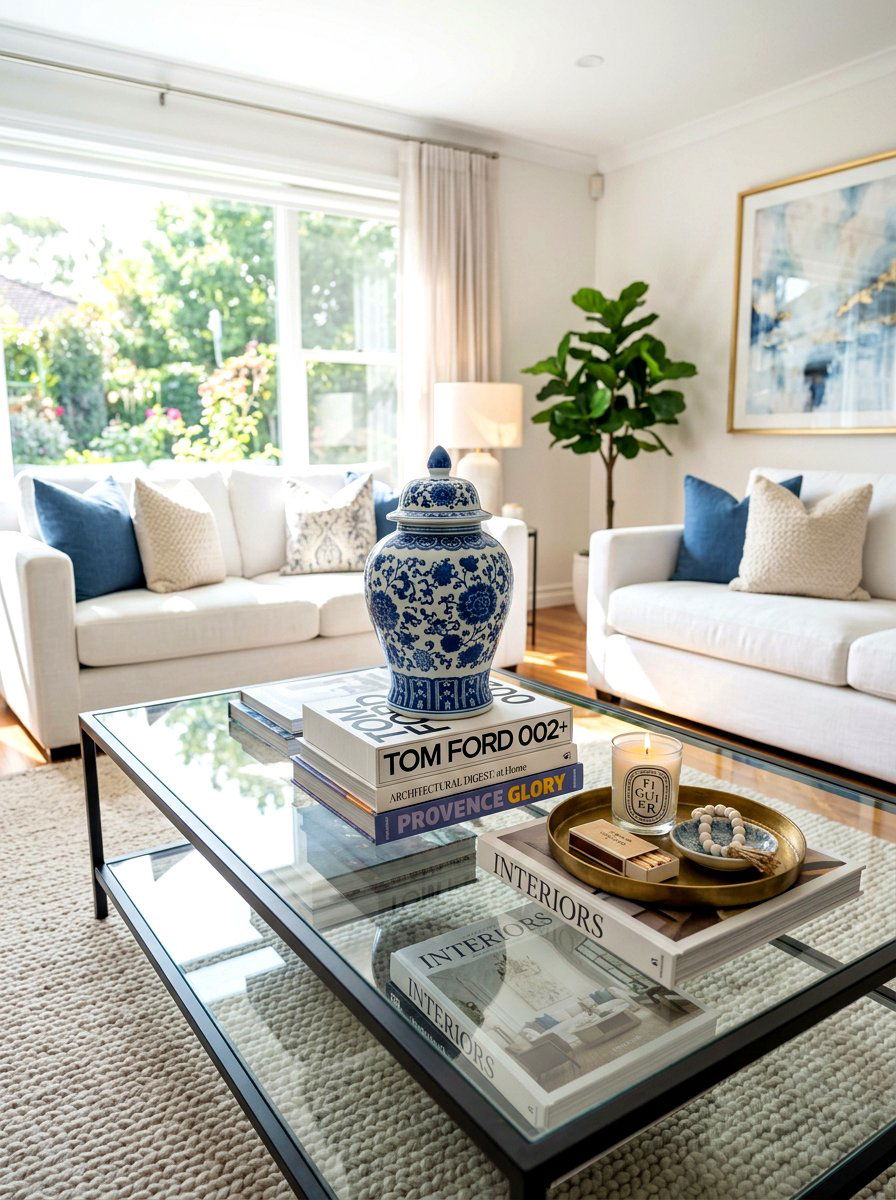 Blue and white ginger jar coffee table - 30 blue and white ginger jar decor ideas
