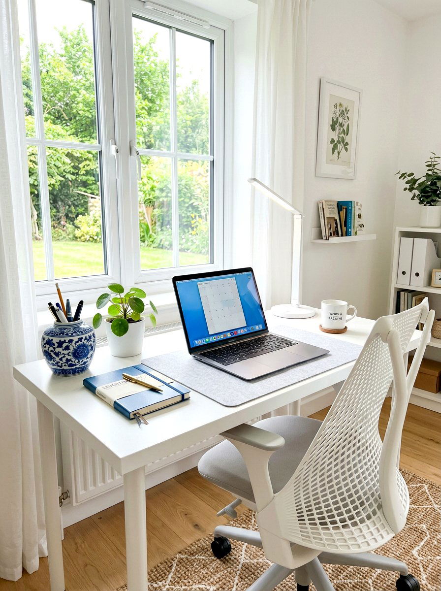 Blue and white ginger jar home office desk - 30 blue and white ginger jar decor ideas