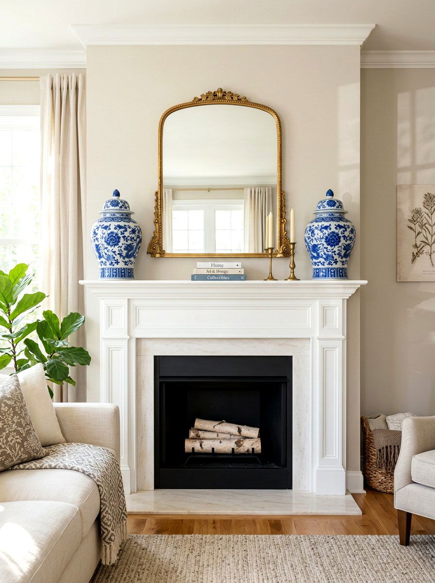 Blue and white ginger jar mantel - 30 blue and white ginger jar decor ideas