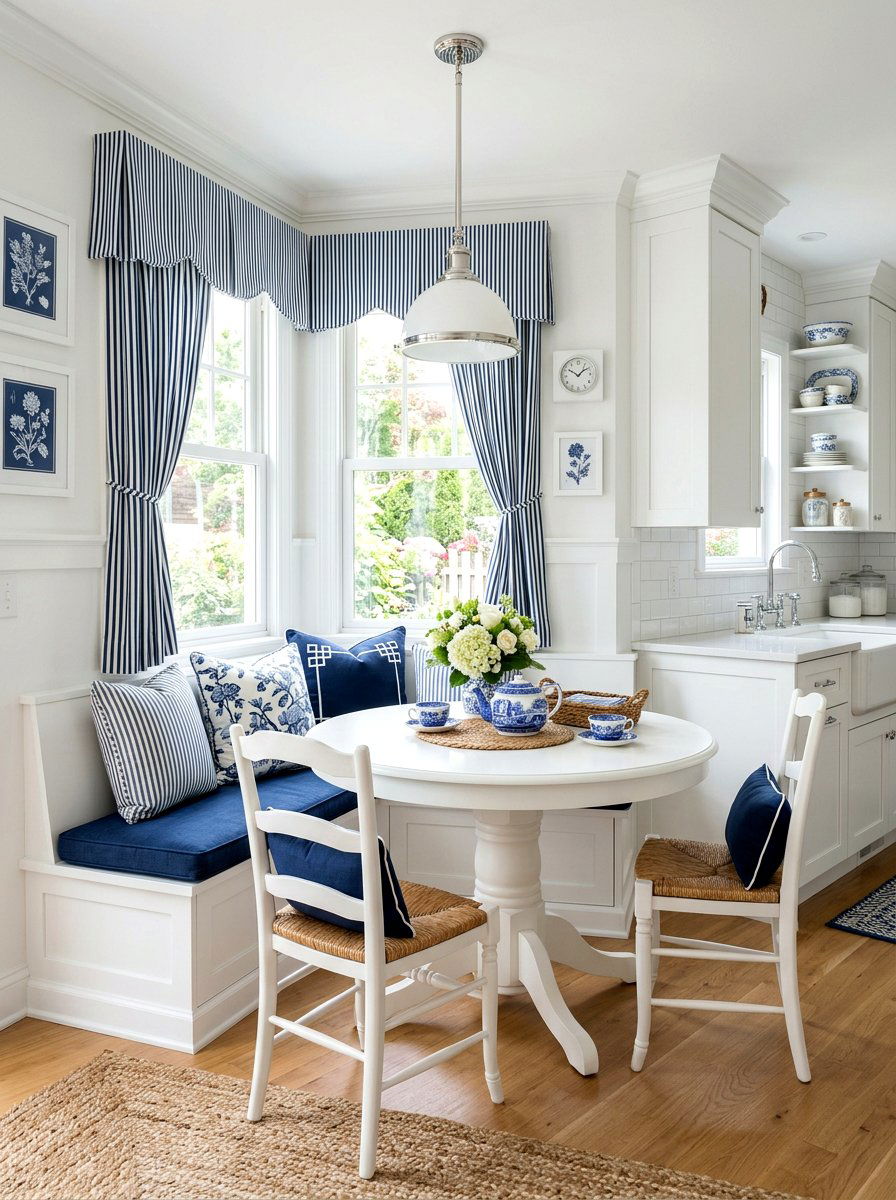 Blue and white kitchen nook - 30 bright breakfast room ideas