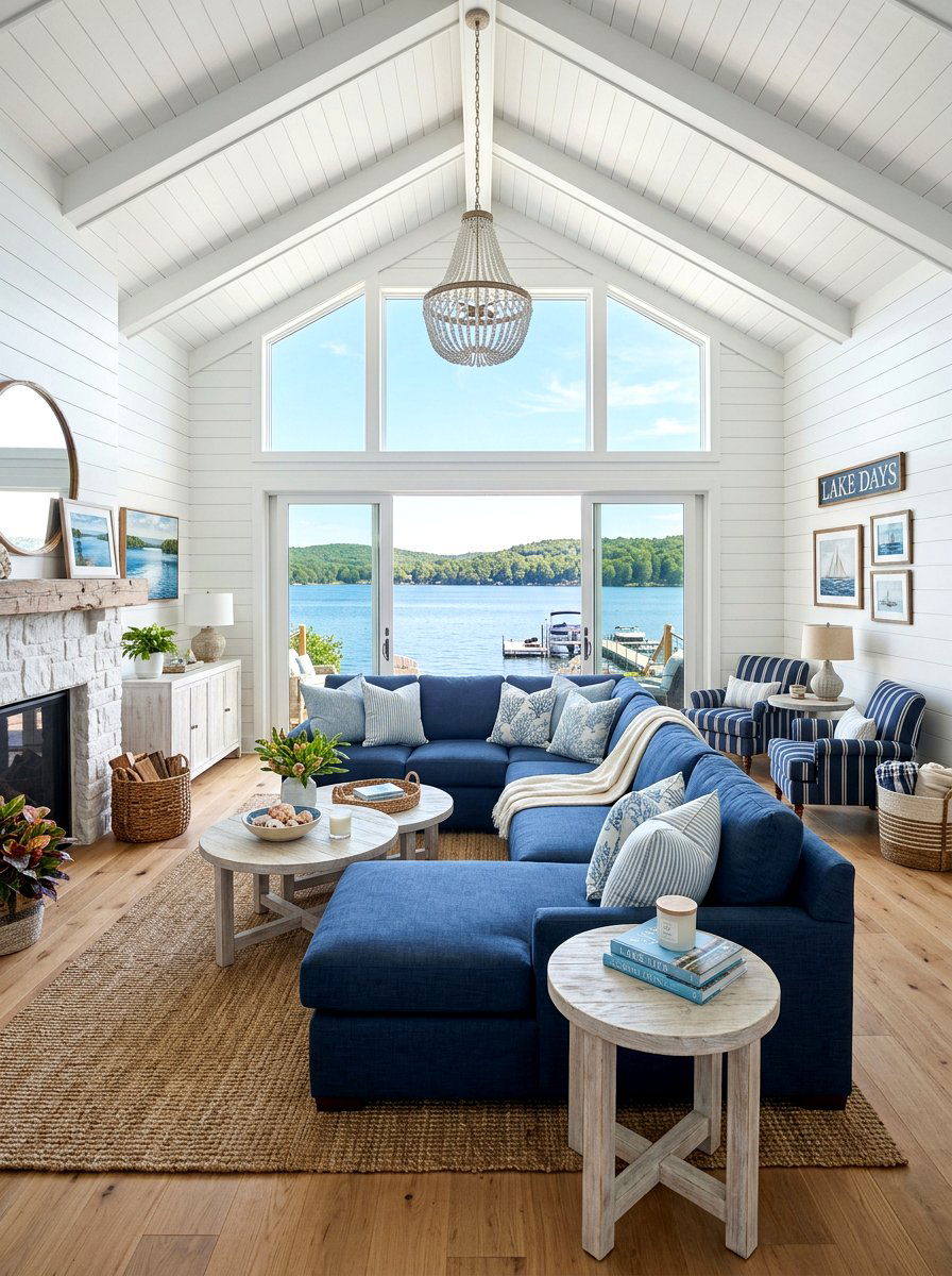 Blue and white lake house - 30 lake cabin decor ideas