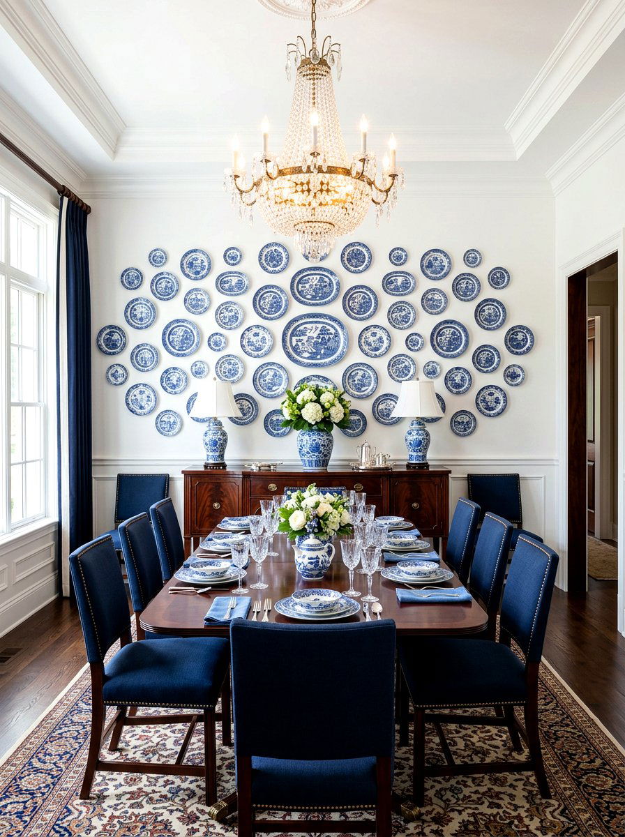 Blue and white plate wall - 30 collected china wall ideas