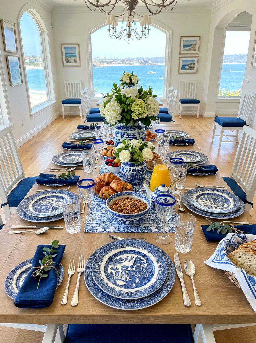 Blue and white porcelain brunch table - 30 elegant brunch table ideas