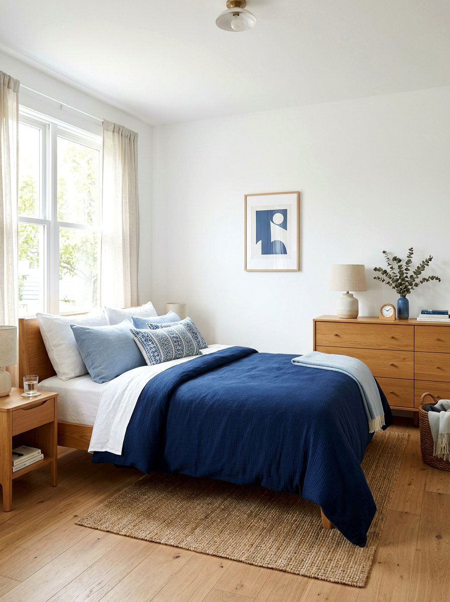 Blue and white scandinavian bedroom - 30 Scandinavian bedroom ideas
