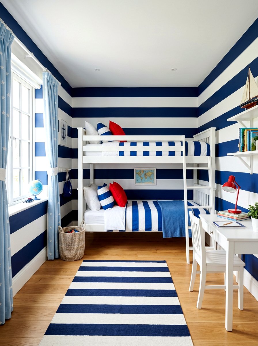 Blue and white stripe kids bedroom - 30 circus stripe kids room ideas
