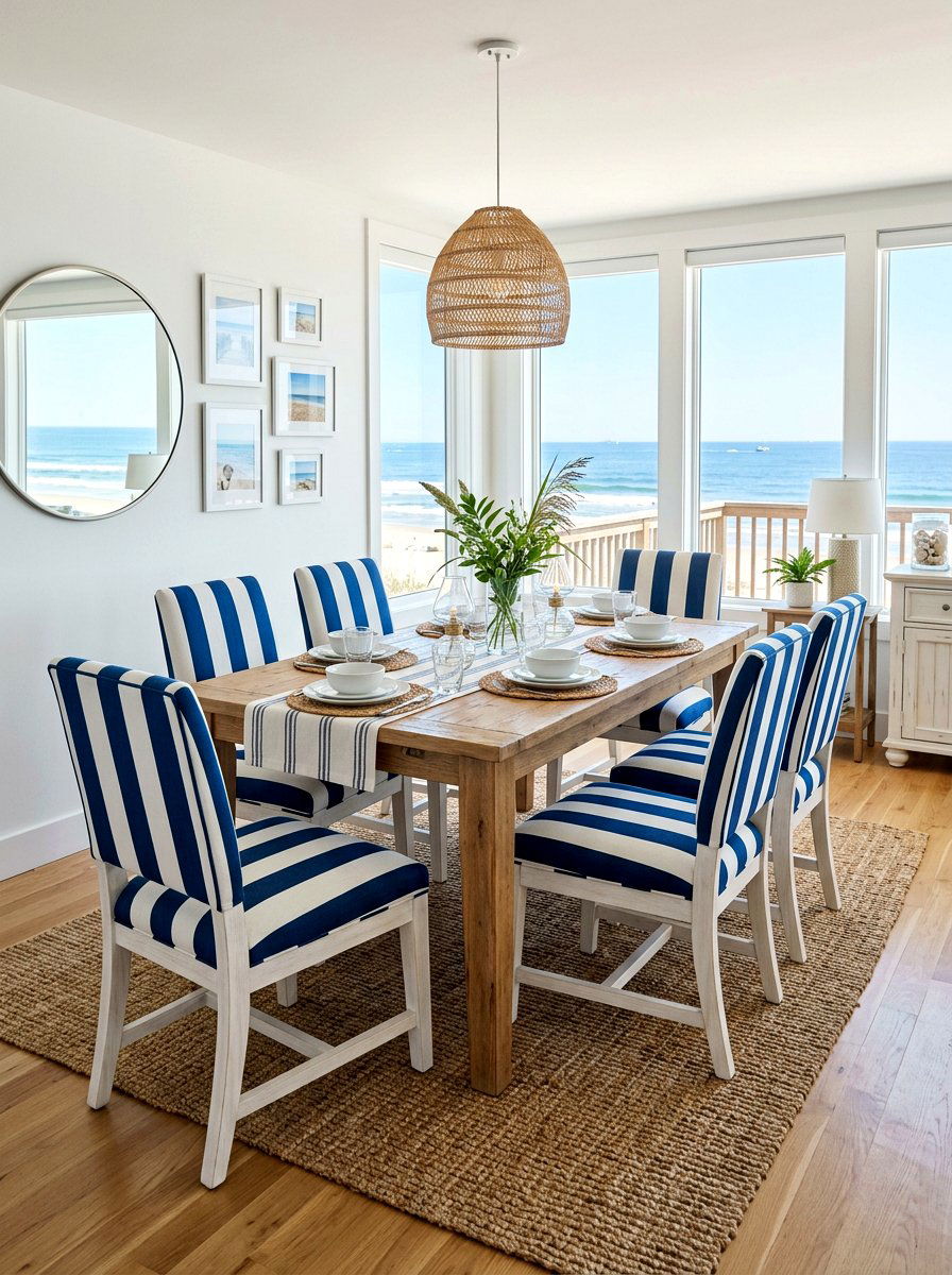 Blue and white striped dining chair - 30 striped dining chair ideas