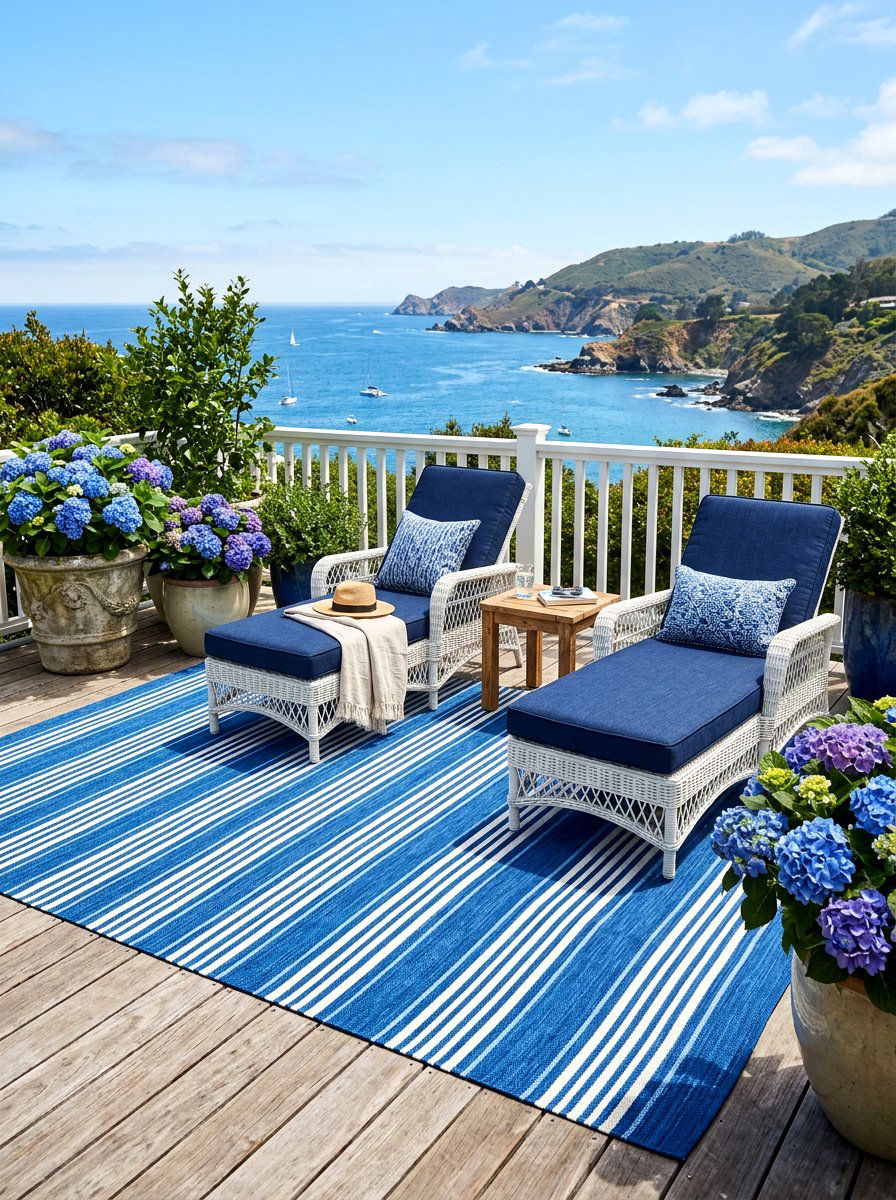 Blue and white striped outdoor rug - 30 striped outdoor rug ideas