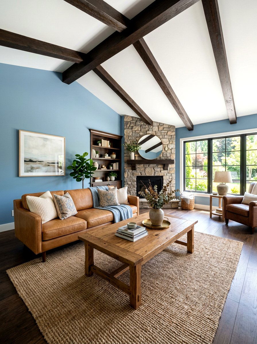 Blue and wood living room - 30 soft blue living room ideas