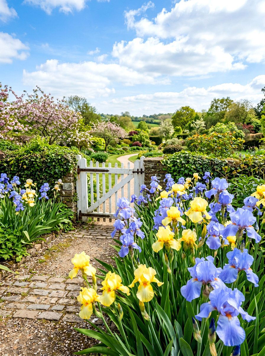 Blue and yellow iris theme - 30 iris garden ideas