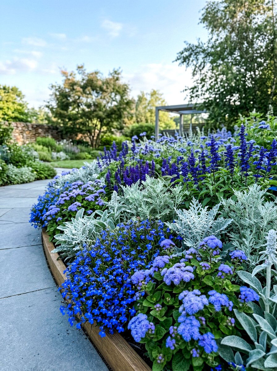 Blue annual garden display - 30 annual flower bed ideas