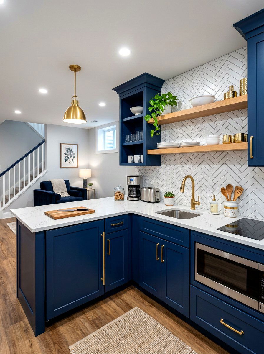 Blue basement kitchenette - 30 basement kitchenette ideas