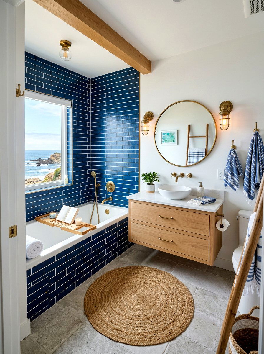 Blue bathroom tile wall - 30 alcove tub styling ideas