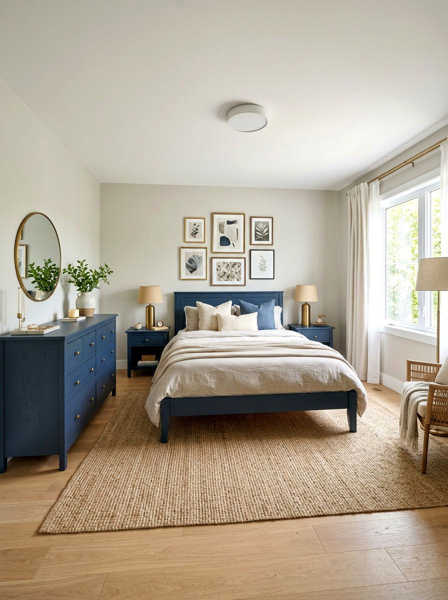 Blue bedroom wood furniture - 30 inky blue bedroom decor ideas