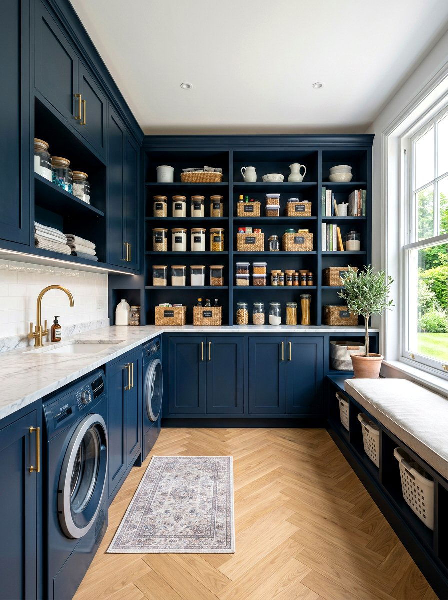 Blue cabinetry laundry pantry - 30 laundry room pantry combo ideas