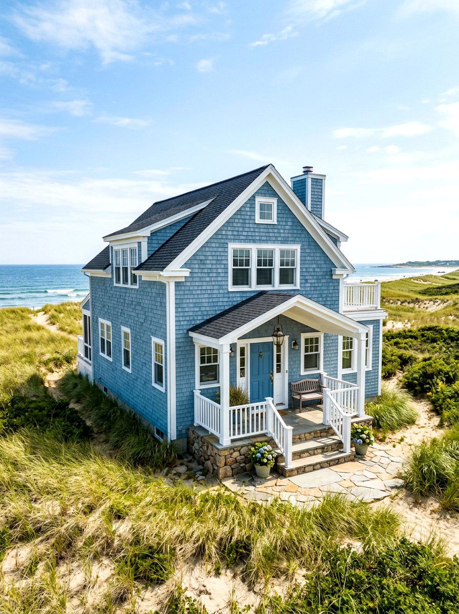 Blue cedar shingle coastal home - 30 beach cottage exterior ideas