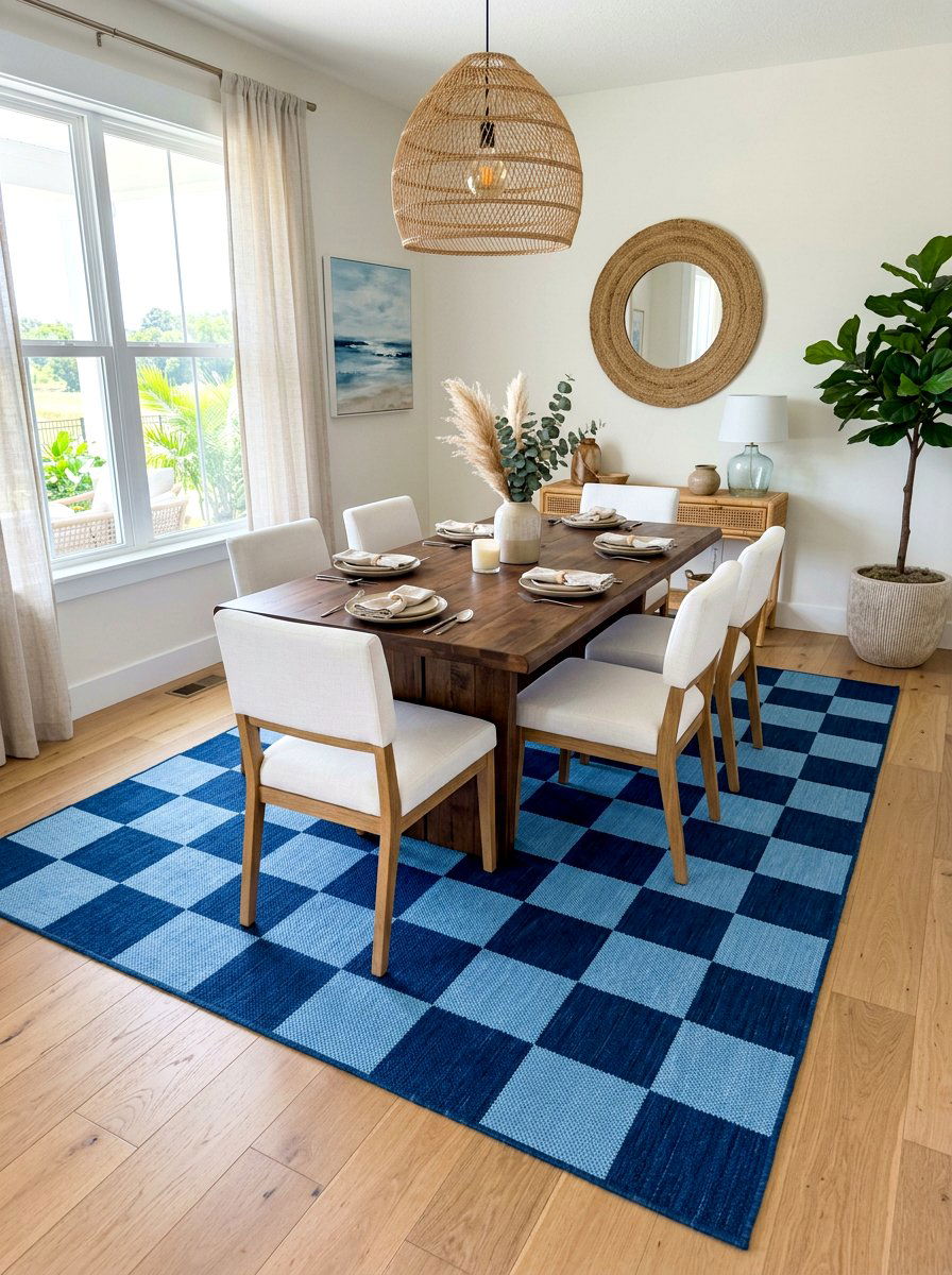 Blue checkered dining room - 30 checkerboard decor ideas