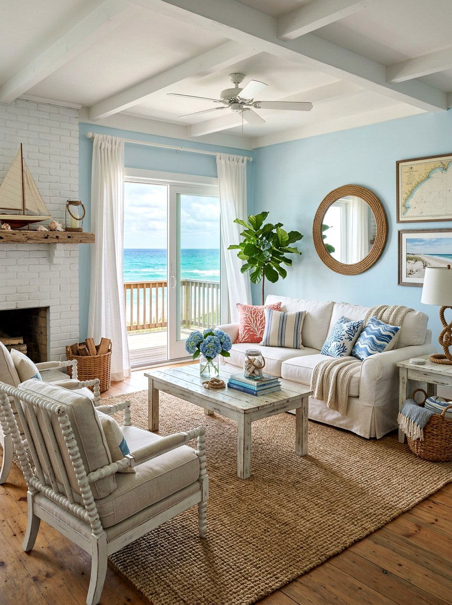 Blue coastal cottage - 30 blue and white living room decor ideas