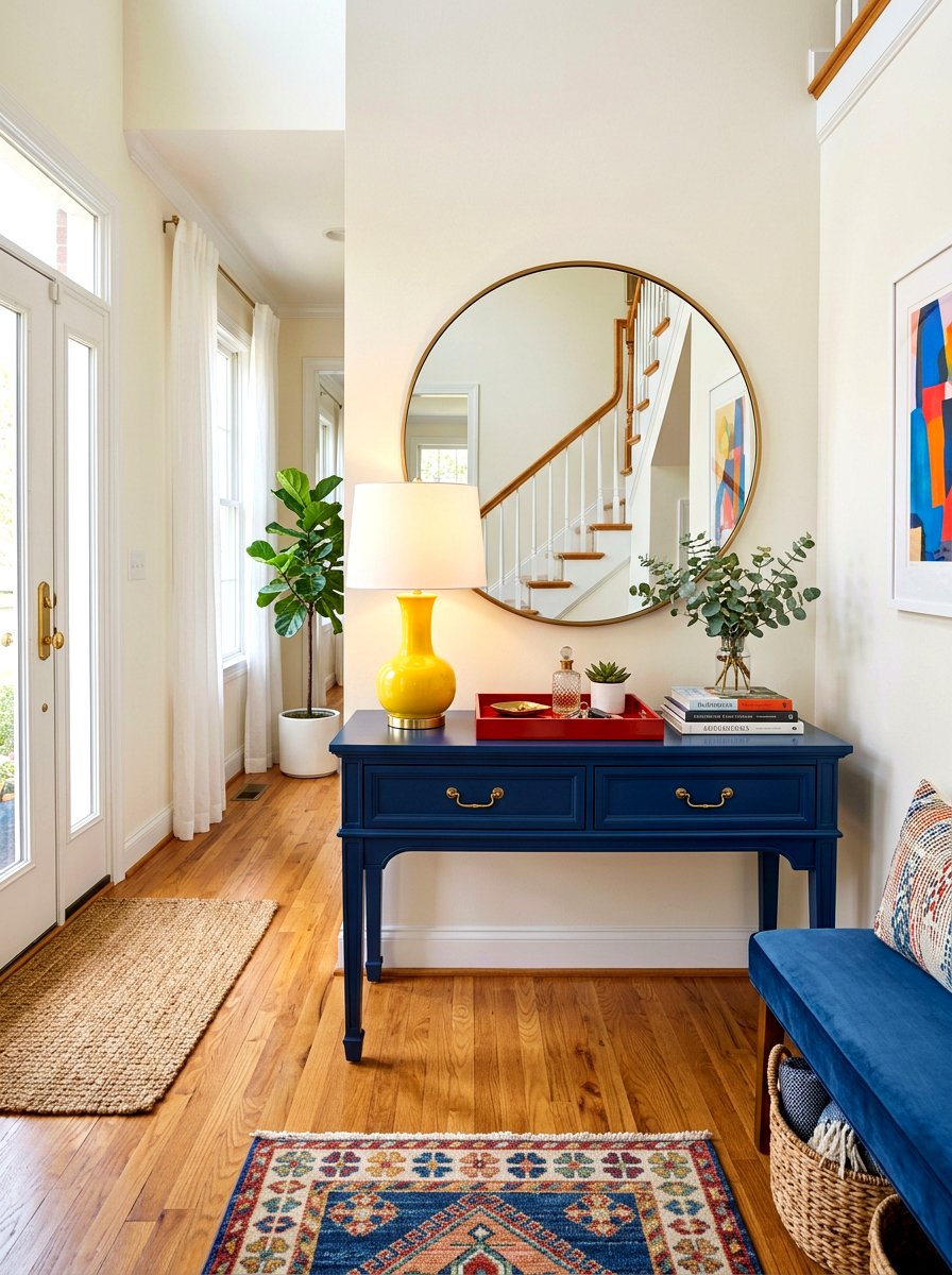 Blue entryway console - 30 primary color decor ideas