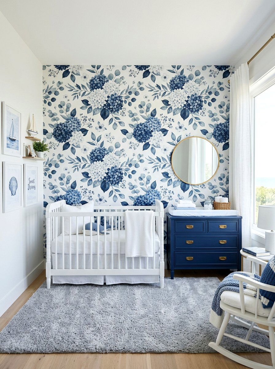 Blue floral nursery wallpaper - 30 floral nursery wallpaper ideas