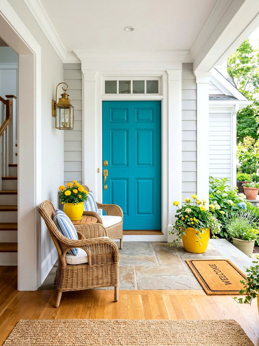 Blue front door - 30 charming stoop decor ideas