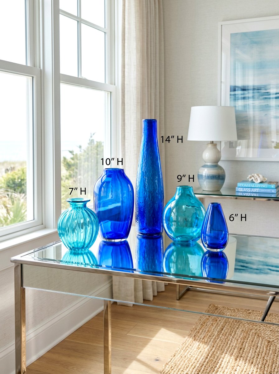 Blue glass vases - 30 summer foyer decor ideas
