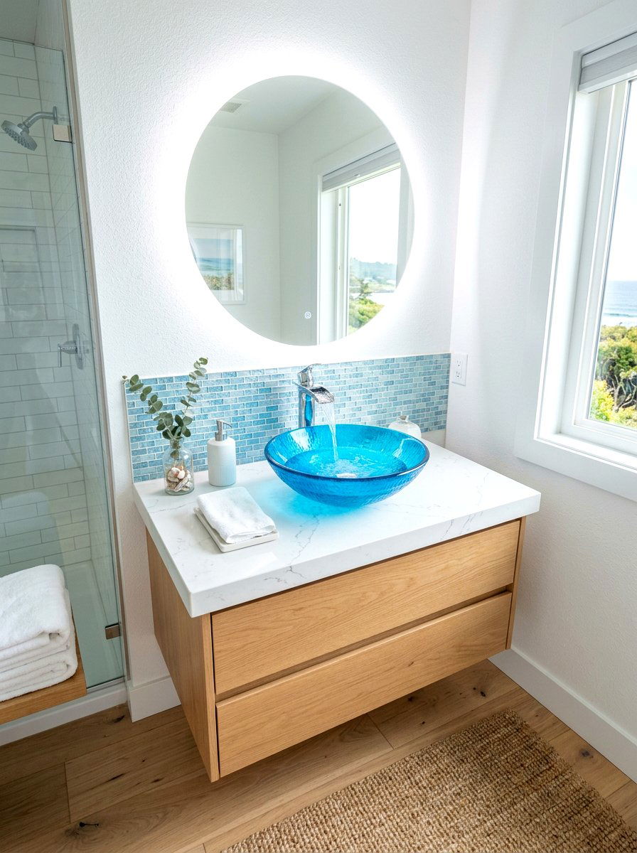 Blue glass vessel sink bathroom - 30 vessel sink bathroom ideas