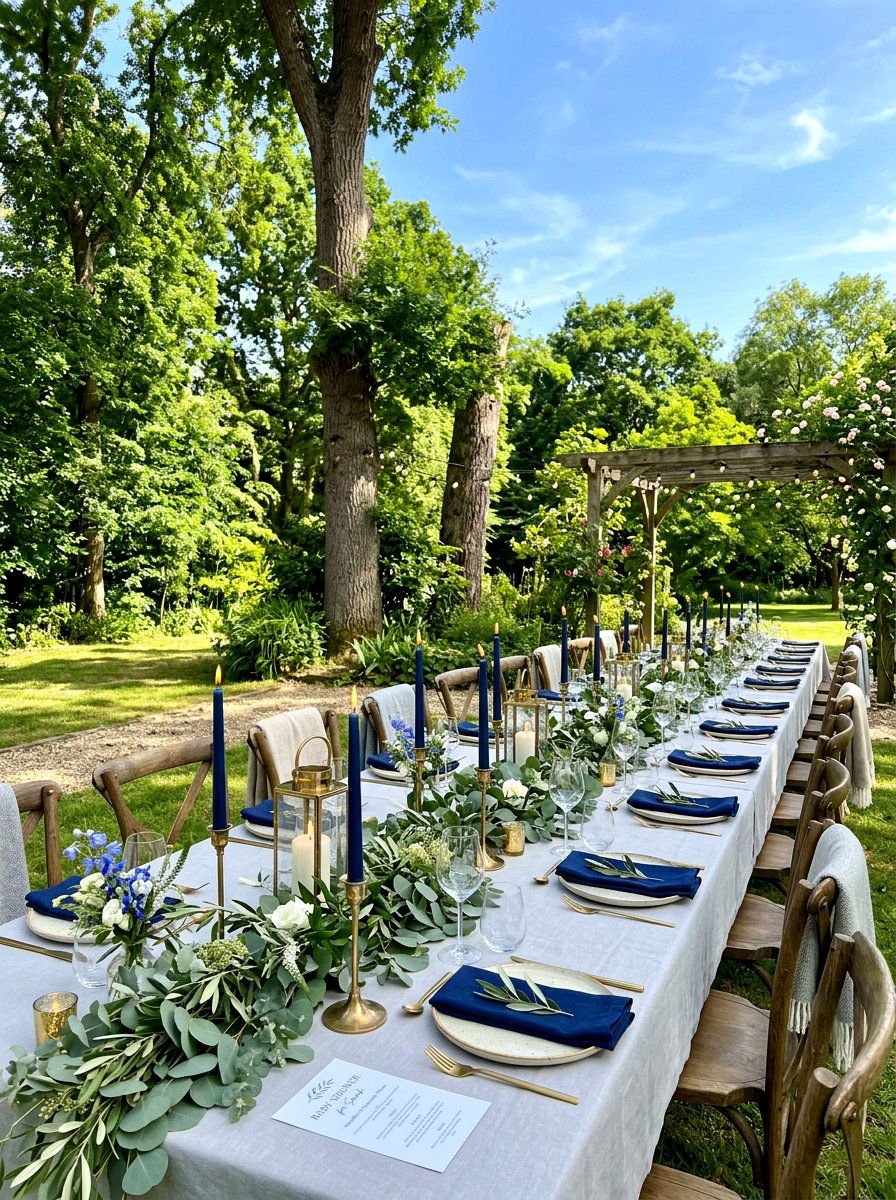 Blue greenery baby shower - 30 garden baby shower table ideas