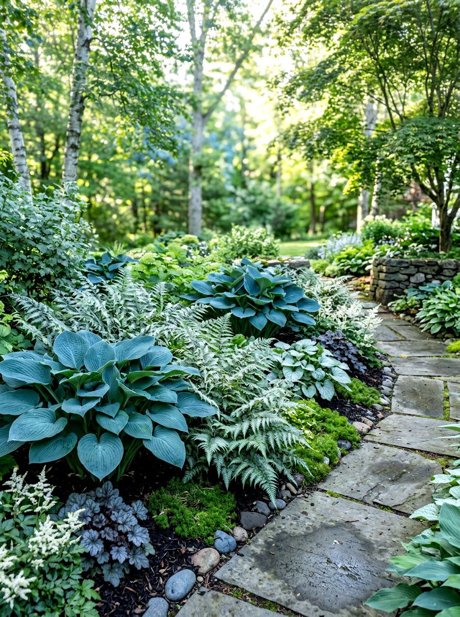 Blue hosta silver fern garden - 30 hosta and fern garden ideas