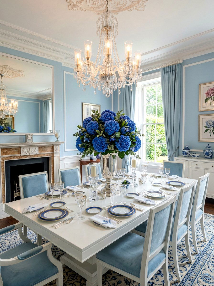 Blue hydrangea display - 30 summer table centerpiece ideas