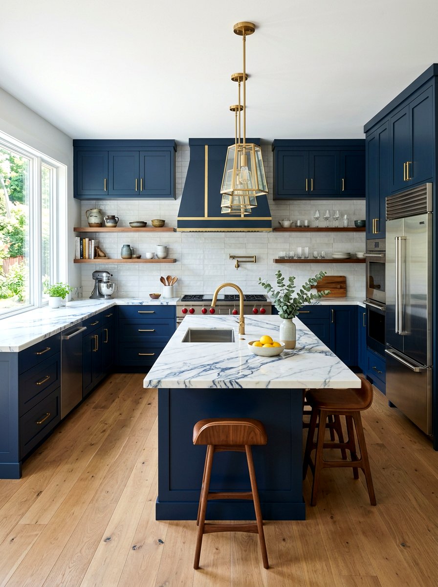 Blue kitchen mixed metals - 30 mixed metal kitchen ideas