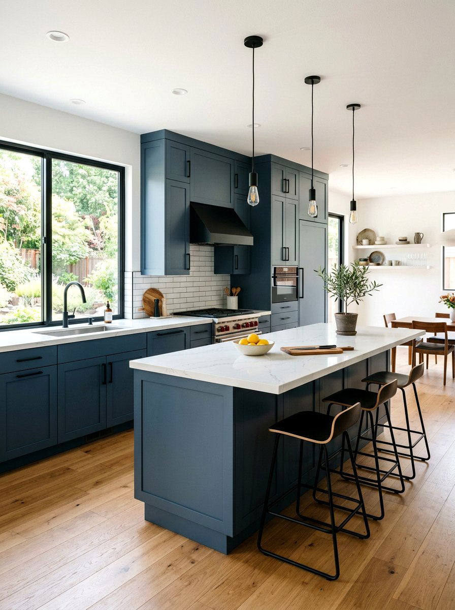 Blue kitchen with black hardware - 30 denim blue kitchen ideas