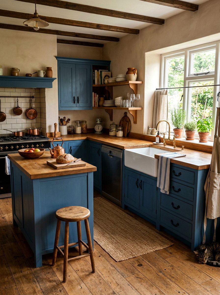 Blue kitchen with butcher block - 30 denim blue kitchen ideas