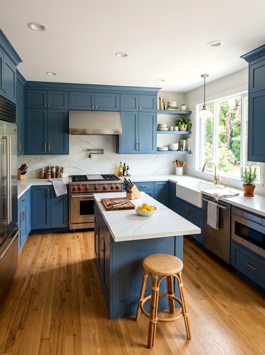 Blue kitchen with quartz countertops - 30 denim blue kitchen ideas